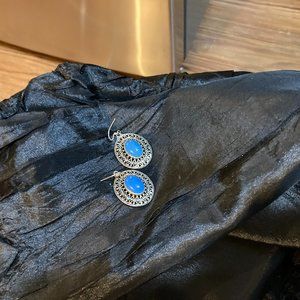 Silver - Blue Turquoise Navajo Earrings